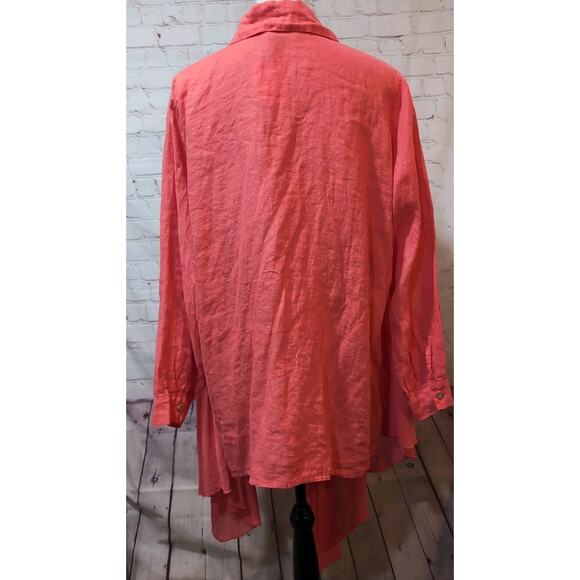 Acqua & Limone Coral Orange Top Tunic Shirt Women Italian Linen Front Drape NWT - Picture 8 of 15